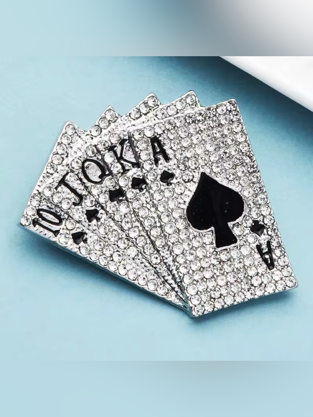 SILVER CRYSTAL POKER BROOCH / PIN / PENDANT